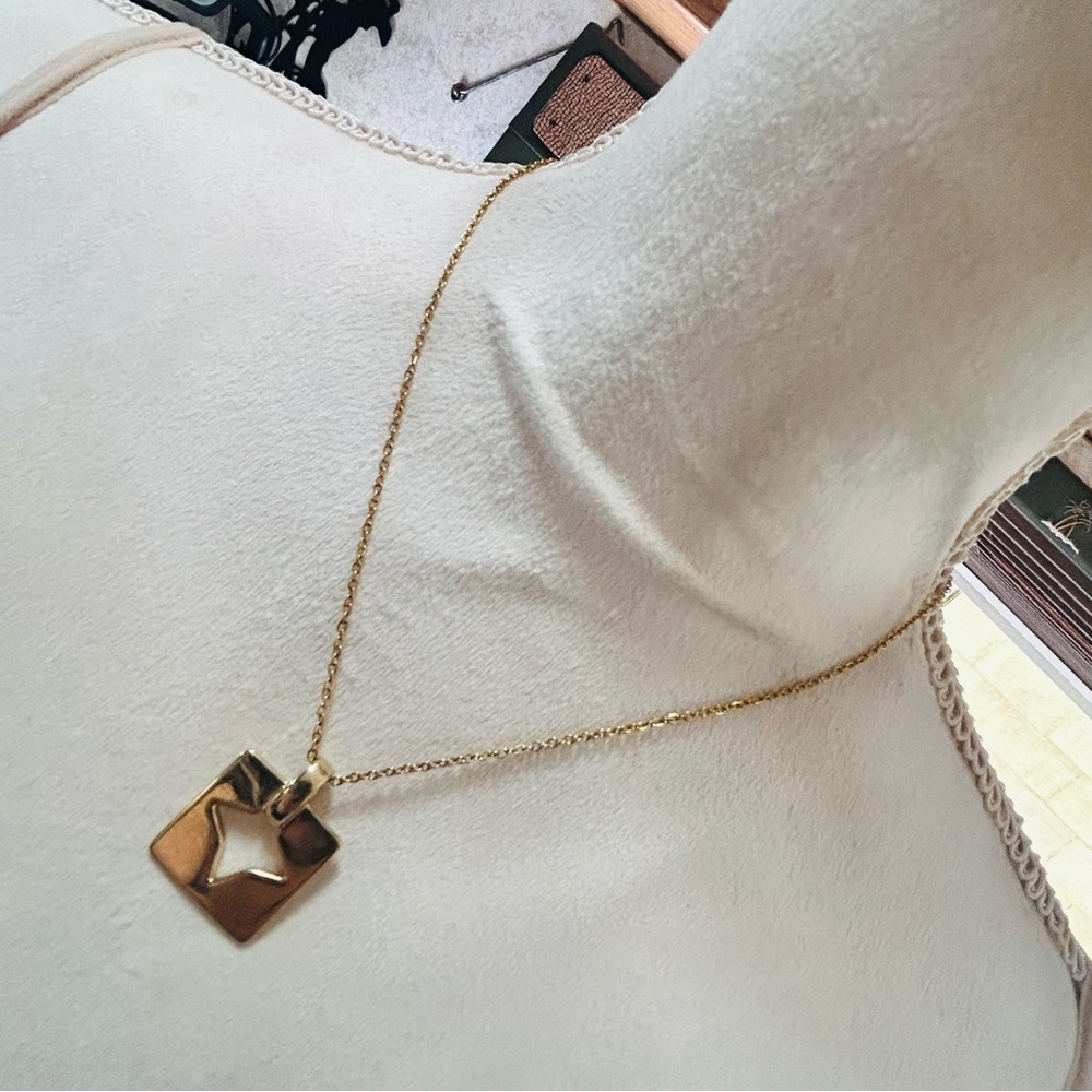 Handcrafted repurpose gold 4 point star pendant on chain necklace